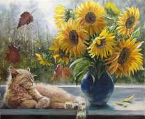 Без бренда «Подсолнухи в синей вазе возле кота» в Магнитогорске