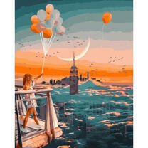 Девочка с шарами над Нью-Йорком