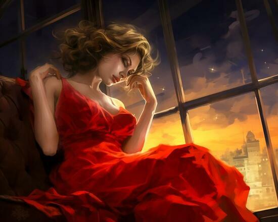 Картина по номерам 40x50 Красивая леди в красном платье
