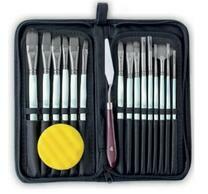 Без бренда «Коробка 50 шт.: Набор кистей для рисования в чехле, премиум набор (15 нейлоновых кистей, 1 мастихин) белые» в Магнитогорске