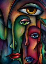 Оплывшие лица людей с глазами