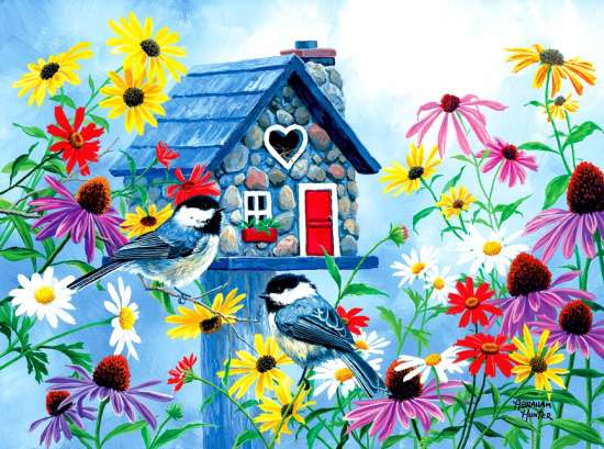 Картина по номерам 40x50 Цветочки у птичьего домика