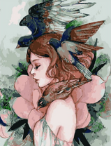 Без бренда «Девушка с большим цветком и птицы» в Магнитогорске в интернет-магазине  Без бренда «Девушка с большим цветком и птицы» в Магнитогорске