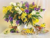 Без бренда «Букет из мимозы и колокольчиков в вазе» в Магнитогорске в интернет-магазине  Без бренда «Букет из мимозы и колокольчиков в вазе» в Магнитогорске