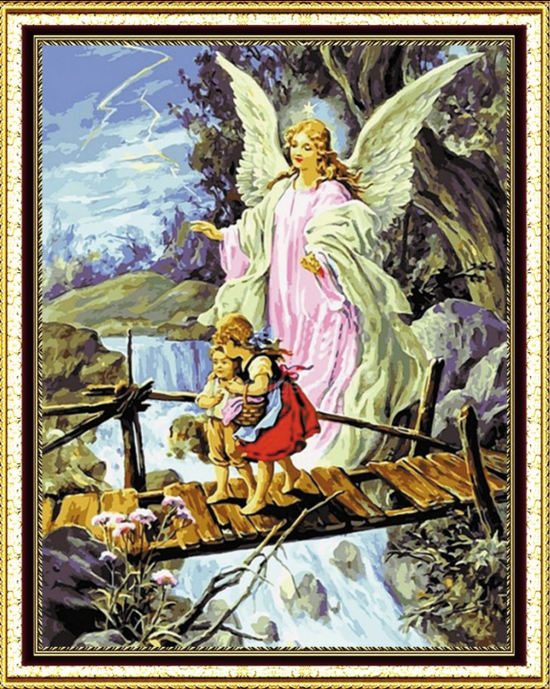 Алмазная мозаика 40x50 Ангел охраняет детей на мосту