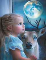 Маленькая девочка и олень