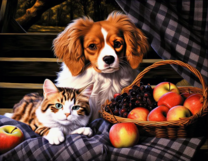 Котенок, щенок и яблоки