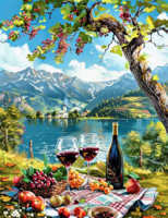 Без бренда «Винный натюрморт с бокалами, бутылкой вина, фруктами и ягодами» в Магнитогорске