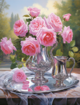 Розы в серебряном кувшине